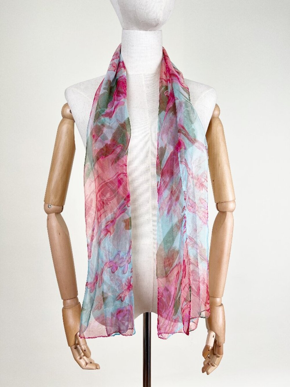 Vintage 90s Silk Sheer Chiffon Floral Scarf Romantic Feminine Dainty 1990's Y2K